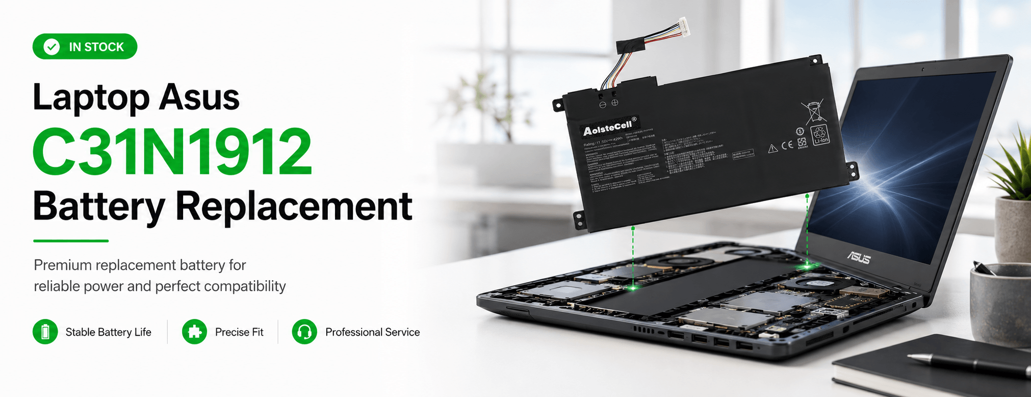 3 cells 42Wh Asus C31N1912 Long-life Battery Replacement